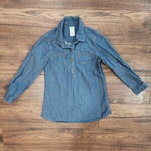 OshKosh B'gosh Girl's Denim Long Sleeve Quarter Button Down Pullover Top Size 6